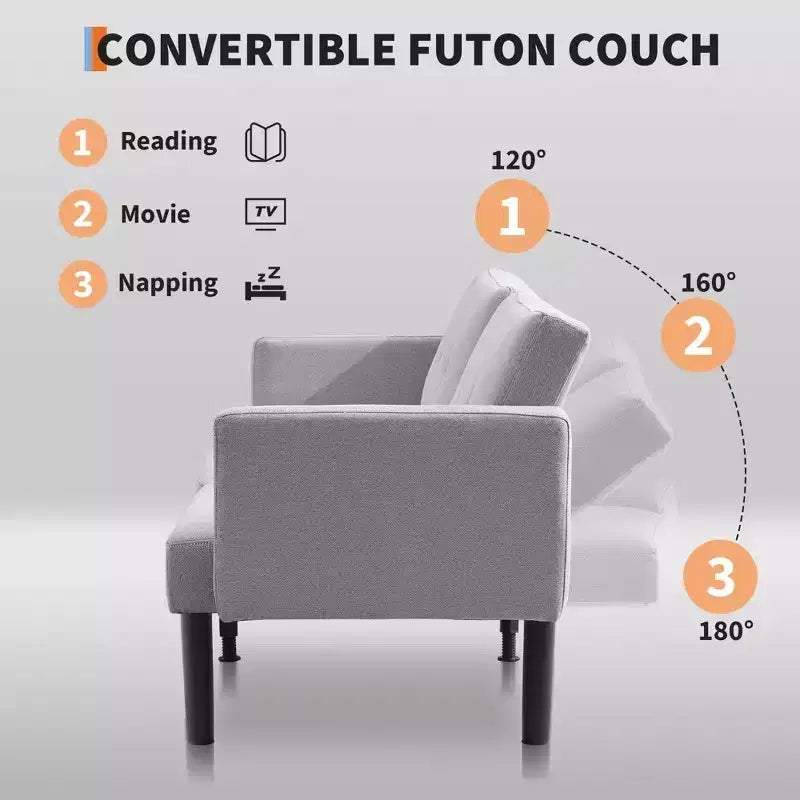 Verwandlungsfähiges Futon-Sofa-Bett – kompakte Mid-Century Schlafcouch mit 3 verstellbaren Positionen  