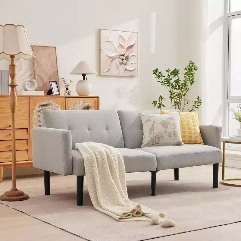 Convertible Futon Sofa Bed – Compact Mid-Century Sleeper Loveseat with 3 Adjustable Positions
