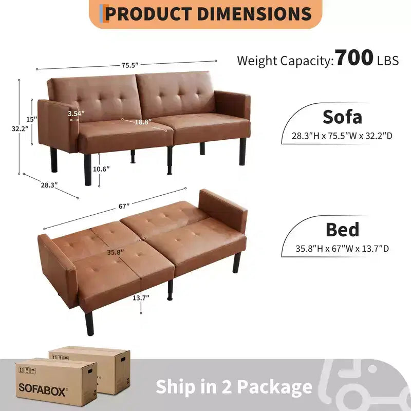 Verwandlungsfähiges Futon-Sofa-Bett – kompakte Mid-Century Schlafcouch mit 3 verstellbaren Positionen  