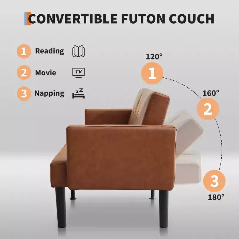 Verwandlungsfähiges Futon-Sofa-Bett – kompakte Mid-Century Schlafcouch mit 3 verstellbaren Positionen  
