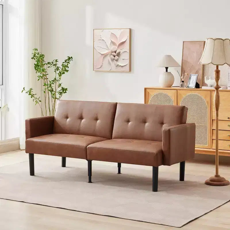 Convertible Futon Sofa Bed – Compact Mid-Century Sleeper Loveseat with 3 Adjustable Positions