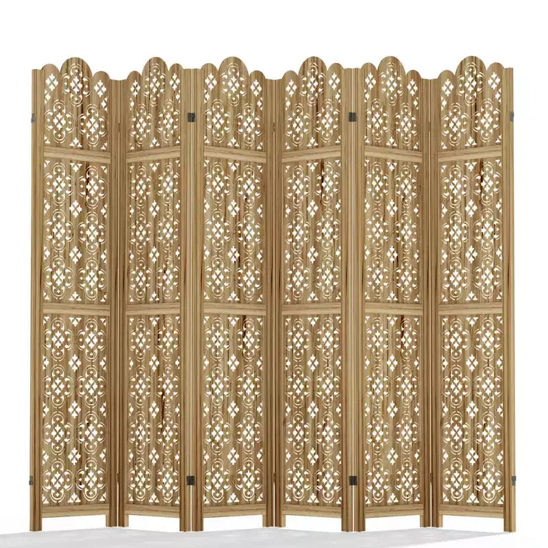 6-Panel Wood Room Divider, 95 x 67 Inch Folding Privacy Screen – Freestanding Indoor Partition, Brown