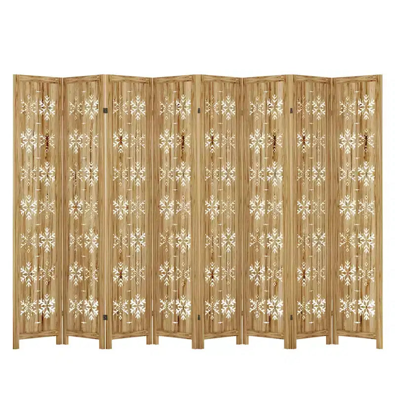 8-Panel Wood Room Divider, 127 x 67 Inch Folding Privacy Screen – Freestanding Indoor Partition, Brown