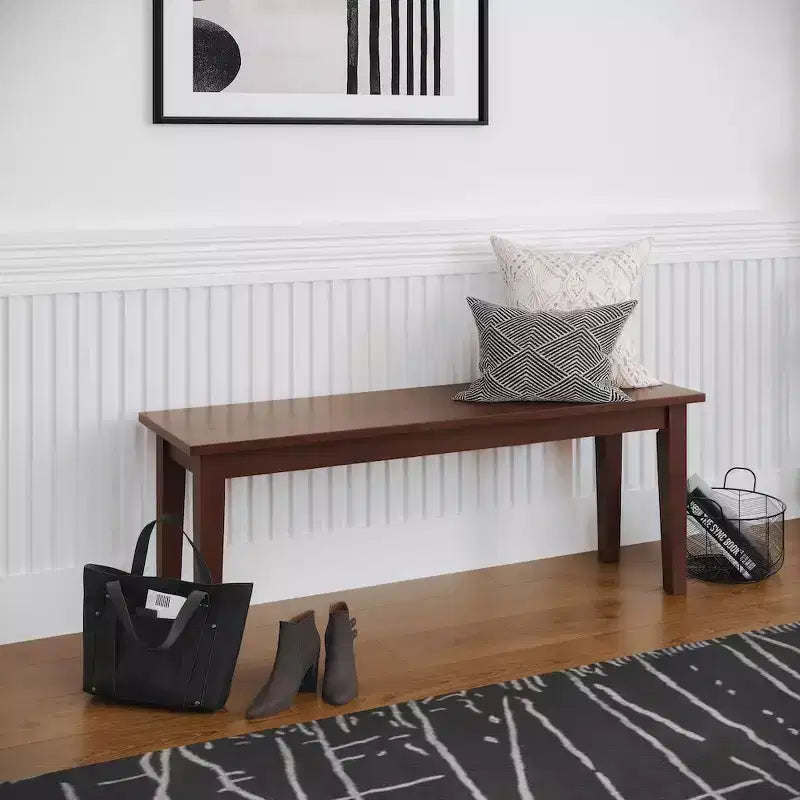 48-Inch Solid Wood Classic Bench – Contemporary Hardwood Seating for Dining Room, Bedroom or Entryway