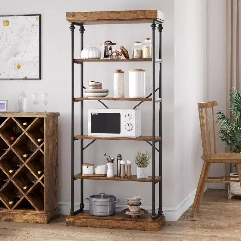 Industrielles 6-stöckiges Bücherregal – Metallrahmen rustikales hohes Bücherregal und Präsentationsregal für Schlafzimmer, Wohnzimmer und Home Office  