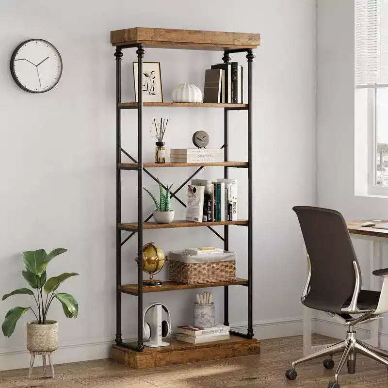 Industrielles 6-stöckiges Bücherregal – Metallrahmen rustikales hohes Bücherregal und Präsentationsregal für Schlafzimmer, Wohnzimmer und Home Office  