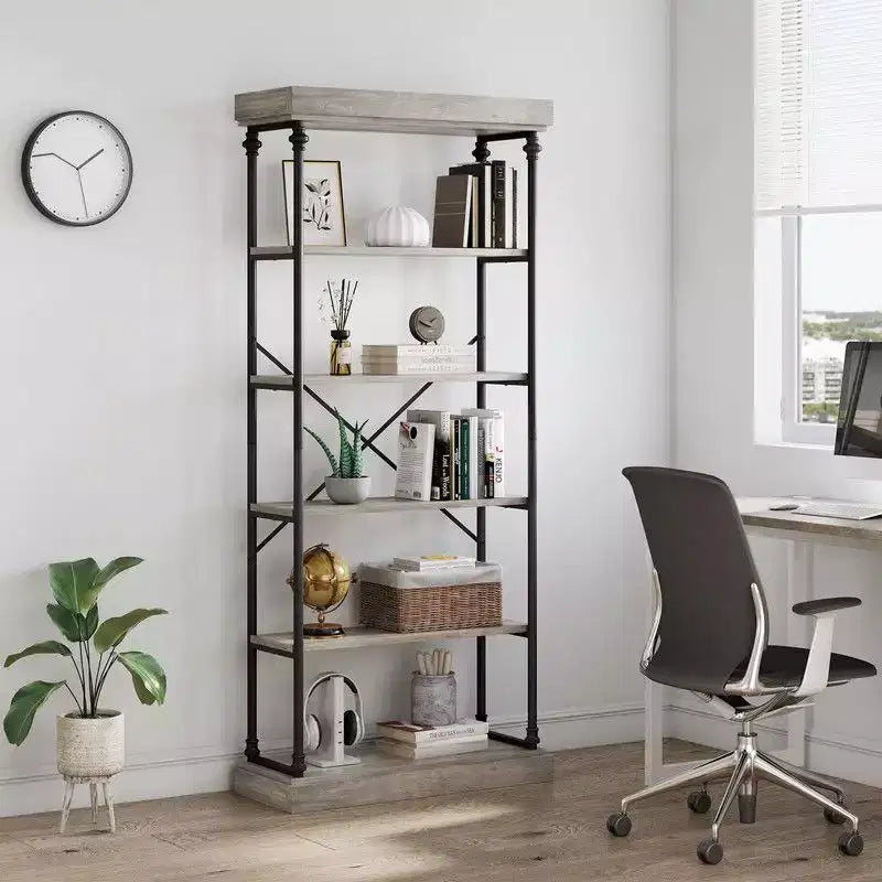 Industrial 6 Tier Bookshelf – Metal Frame Rustic Tall Bookcase and Display Rack for Bedroom, Living Room and Home Office