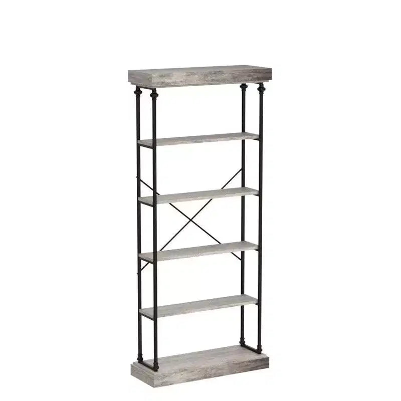 Industrial 6 Tier Bookshelf – Metal Frame Rustic Tall Bookcase and Display Rack for Bedroom, Living Room and Home Office