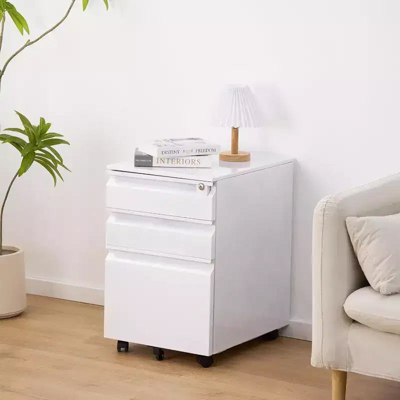 3 Drawer File Cabinet with 4 Wheels and Lock – Rolling Filing Cabinet for A4, Letter and Legal Folders, Office and Study