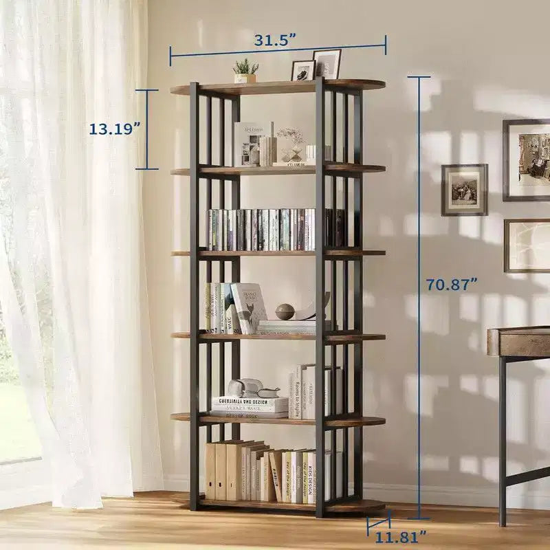 6-stöckiges industrielles Bücherregal – freistehendes Metallregal für Zuhause und Büro  