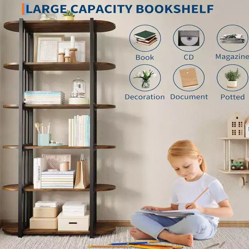 6-stöckiges industrielles Bücherregal – freistehendes Metallregal für Zuhause und Büro  