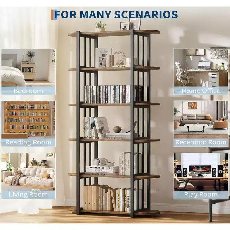 6-stöckiges industrielles Bücherregal – freistehendes Metallregal für Zuhause und Büro  