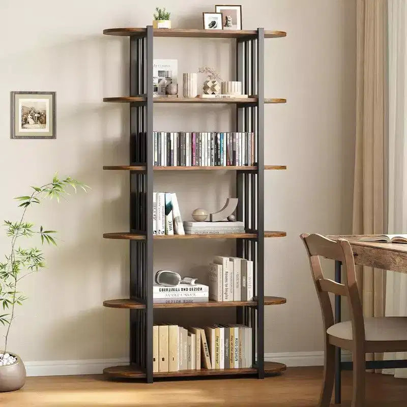 6-stöckiges industrielles Bücherregal – freistehendes Metallregal für Zuhause und Büro  