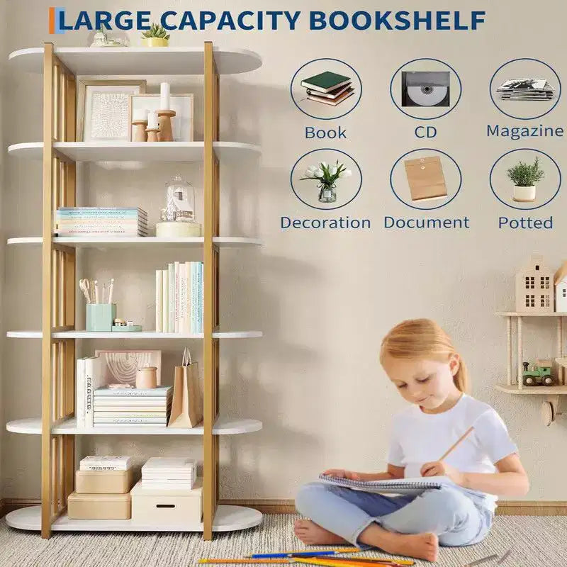 6-stöckiges industrielles Bücherregal – freistehendes Metallregal für Zuhause und Büro  