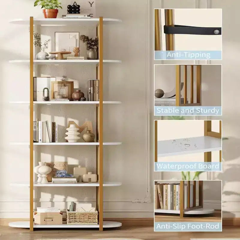 6-stöckiges industrielles Bücherregal – freistehendes Metallregal für Zuhause und Büro  
