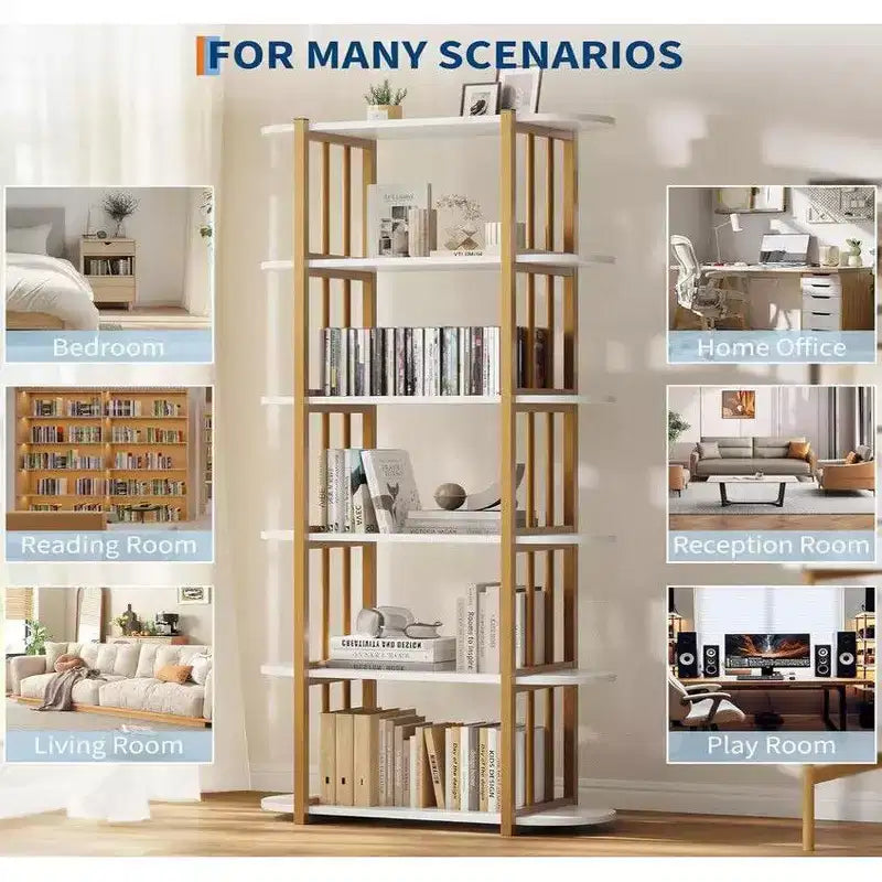 6-stöckiges industrielles Bücherregal – freistehendes Metallregal für Zuhause und Büro  