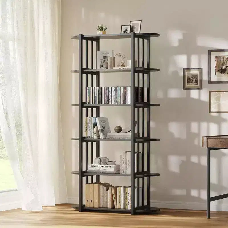 6 Tier Industrial Bookshelf – Free Standing Metal Storage Shelving Unit for Home and Office