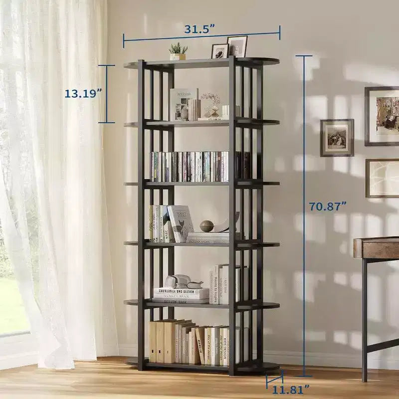6 Tier Industrial Bookshelf – Free Standing Metal Storage Shelving Unit for Home and Office