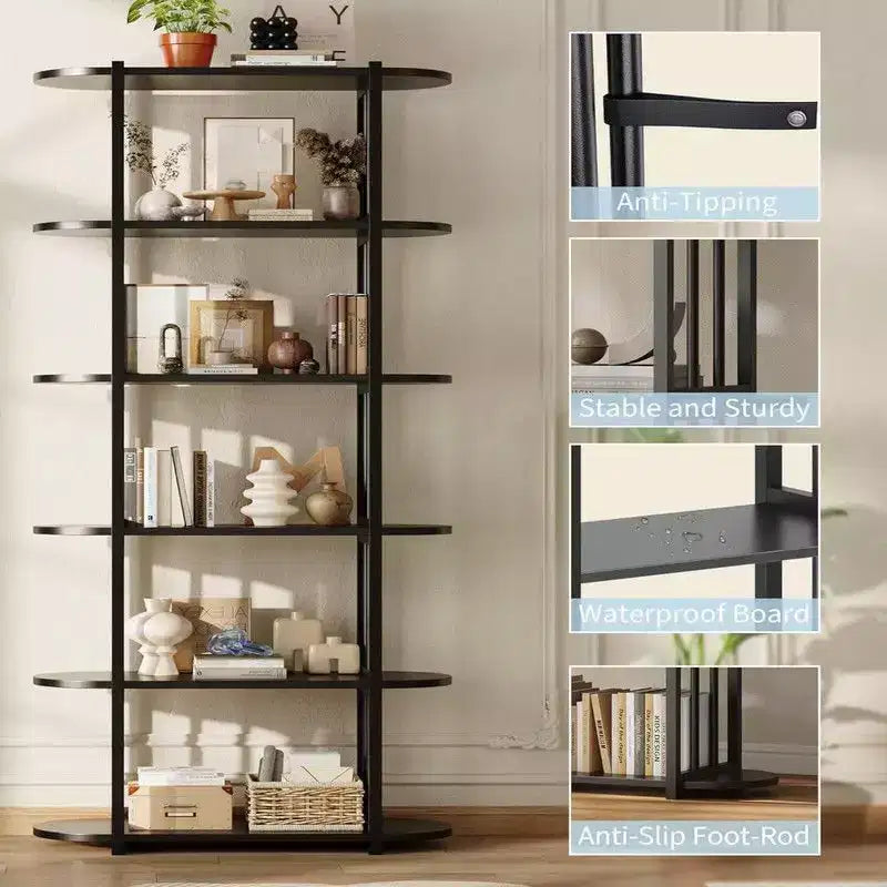 6 Tier Industrial Bookshelf – Free Standing Metal Storage Shelving Unit for Home and Office