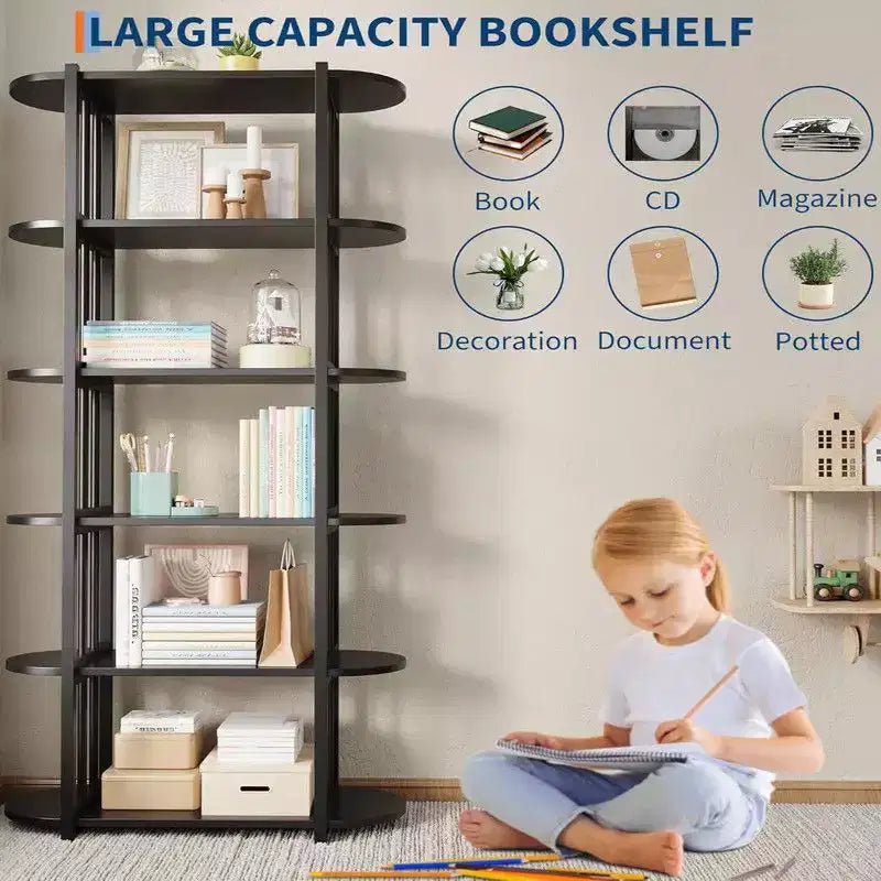 6-stöckiges industrielles Bücherregal – freistehendes Metallregal für Zuhause und Büro  