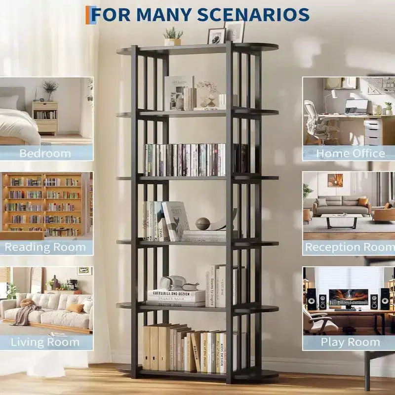 6-stöckiges industrielles Bücherregal – freistehendes Metallregal für Zuhause und Büro  