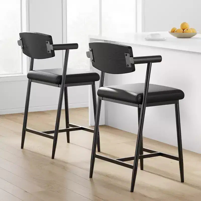 Counter Height Bar Stools with Arms and Back, Upholstered Seat and Metal Frame with Footrest for Kitchen Island and Home Bar