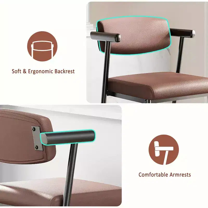 Barhocker in Tresenhöhe mit Armlehnen und Rückenlehne, gepolsterter Sitz und Metallgestell mit Fußstütze für Kücheninsel und Hausbar