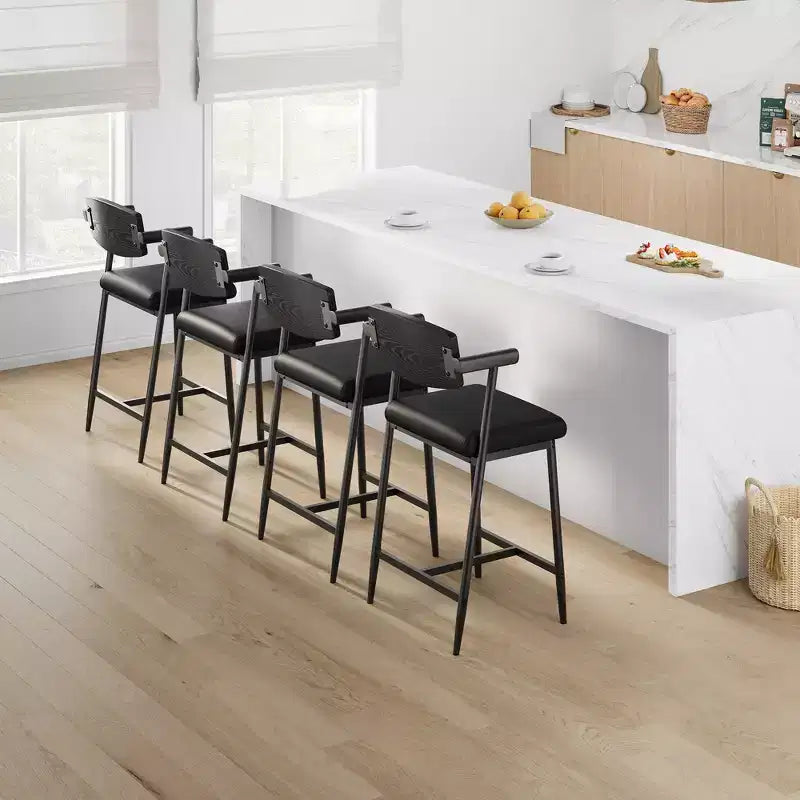 Counter Height Bar Stools with Arms and Back, Upholstered Seat and Metal Frame with Footrest for Kitchen Island and Home Bar