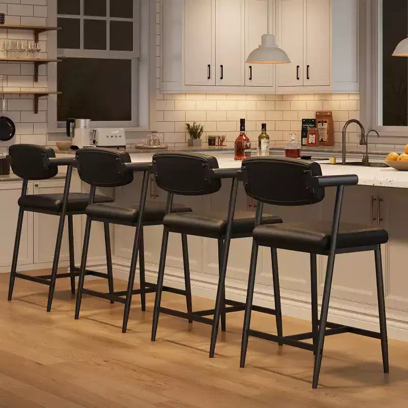 Counter Height Bar Stools with Arms and Back, Upholstered Seat and Metal Frame with Footrest for Kitchen Island and Home Bar