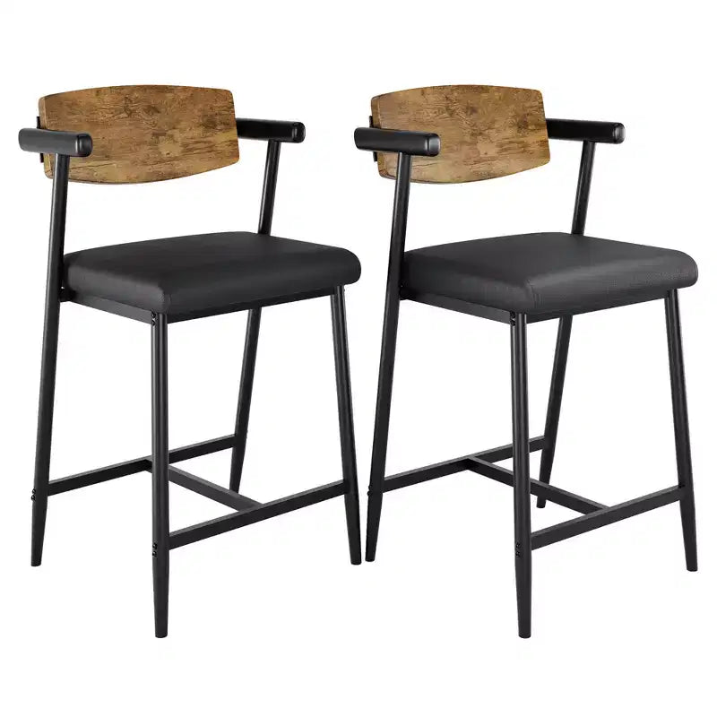 Counter Height Bar Stools with Arms and Back, Upholstered Seat and Metal Frame with Footrest for Kitchen Island and Home Bar