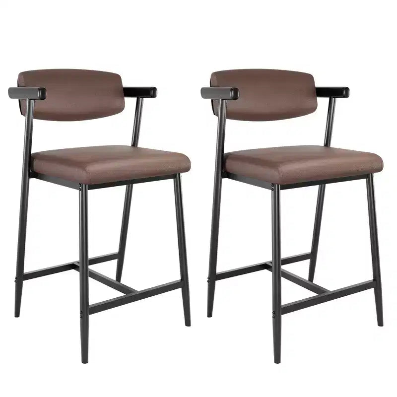 Counter Height Bar Stools with Arms and Back, Upholstered Seat and Metal Frame with Footrest for Kitchen Island and Home Bar