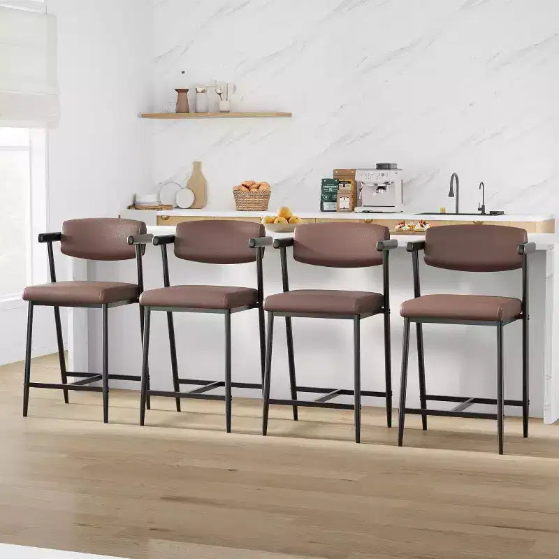 Counter Height Bar Stools with Arms and Back, Upholstered Seat and Metal Frame with Footrest for Kitchen Island and Home Bar
