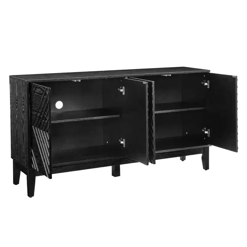 60,5-Zoll Buffet-Schrank mit Stauraum, geriffelten Türen und verstellbaren Regalen – Bauernhaus-Sideboard TV-Ständer fürs Wohnzimmer