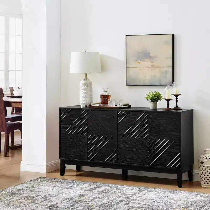 60.5-Inch Buffet Cabinet with Storage, Fluted Doors and Adjustable Shelves – Farmhouse Sideboard TV Stand for Living Room