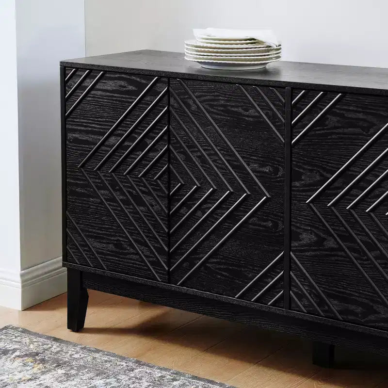 60,5-Zoll Buffet-Schrank mit Stauraum, geriffelten Türen und verstellbaren Regalen – Bauernhaus-Sideboard TV-Ständer fürs Wohnzimmer
