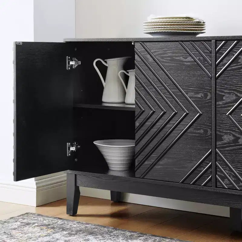 60,5-Zoll Buffet-Schrank mit Stauraum, geriffelten Türen und verstellbaren Regalen – Bauernhaus-Sideboard TV-Ständer fürs Wohnzimmer