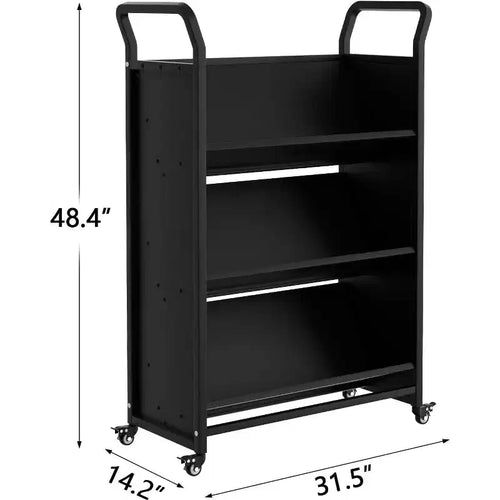 3-stufiger robuster rollender Bücherwagen mit abschließbaren Rollen – Metall-Aufbewahrungsorganizer mit V-förmigen Regalen und Seitenhaken