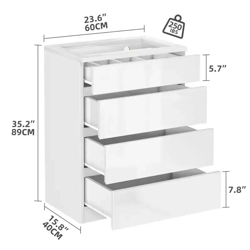 Modern 4 Drawer Dresser with LED Light and Tempered Glass Top – Bedroom and Living Room Storage Organizer