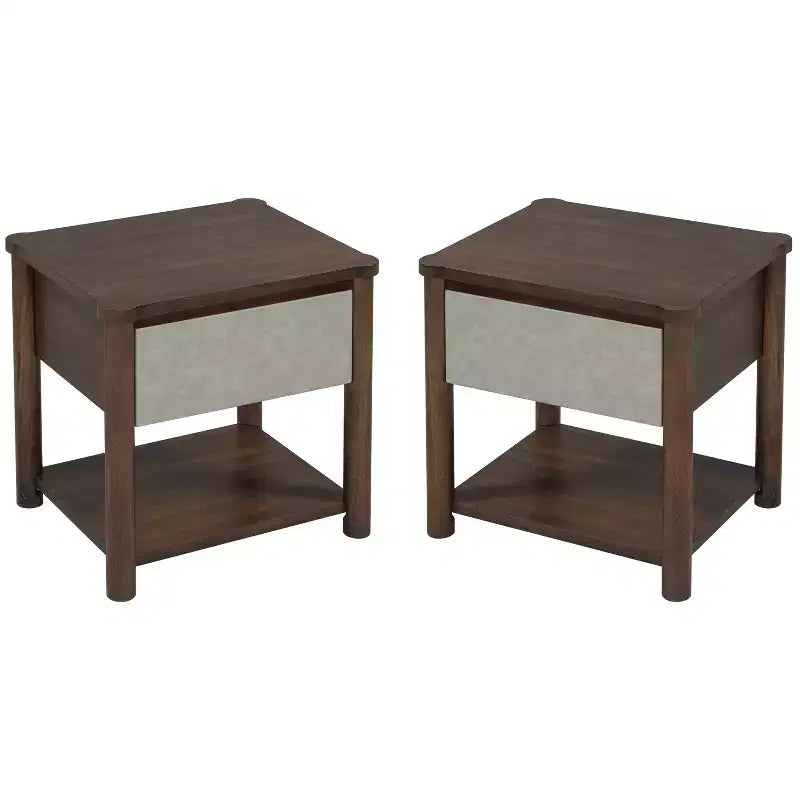 Moderner Bauernhaus-Holz-Nachttisch mit Schublade und offenem Regal – Nachttisch für Schlafzimmer und Wohnzimmer