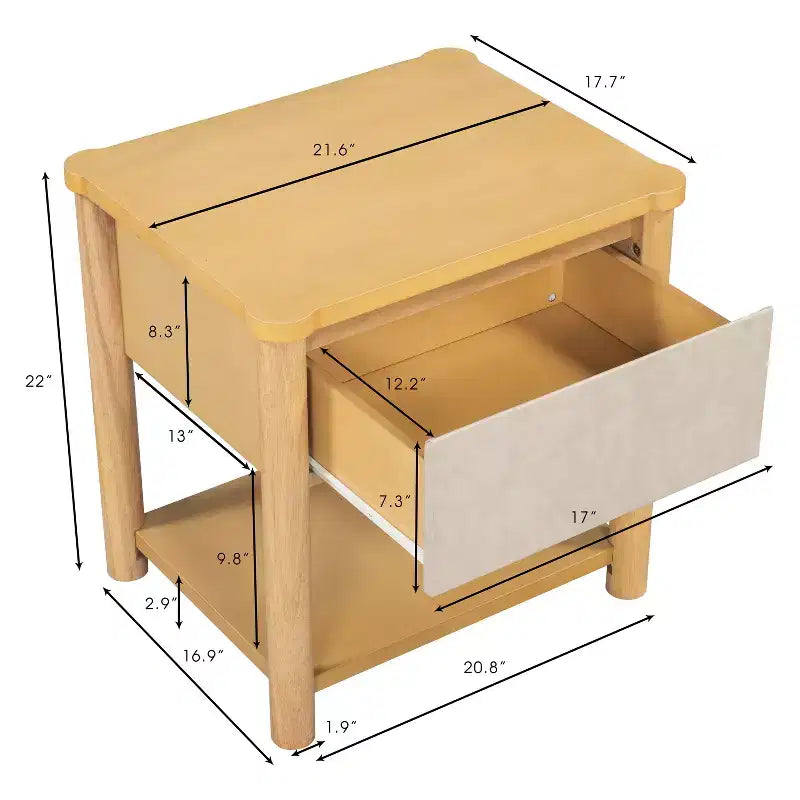 Modern Farmhouse Wood Nightstand with Drawer and Open Shelf – Bedside Table for Bedroom and Living Room