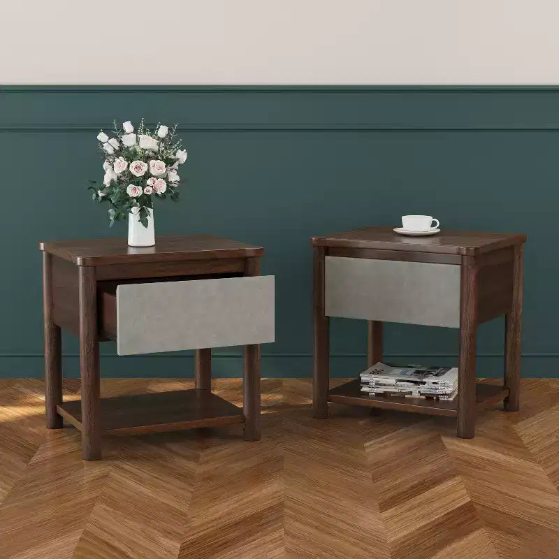 Modern Farmhouse Wood Nightstand with Drawer and Open Shelf – Bedside Table for Bedroom and Living Room