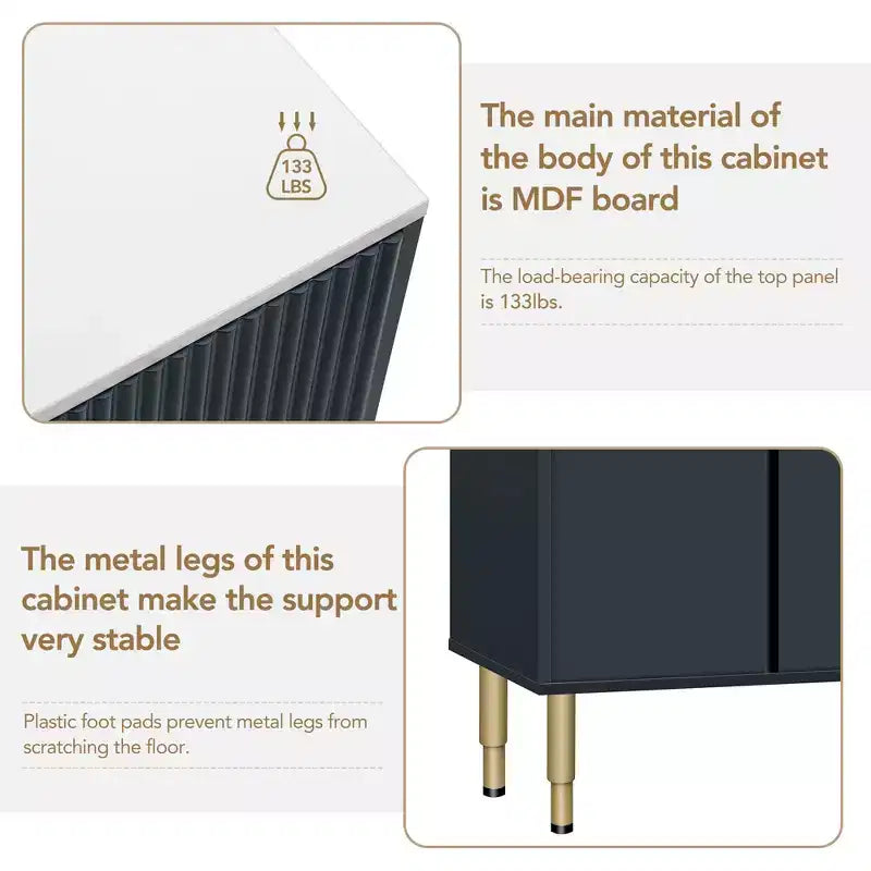Moderner Sideboard-Buffetschrank mit Sicherheitsglastüren, 3 Schubladen und verstellbaren Regalen – Navyblauer Aufbewahrungsschrank