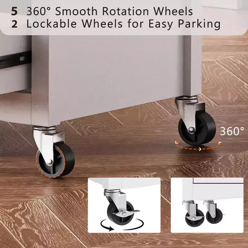 52" Kitchen Island with Embossed Texture, Spice Rack, Drop Leaf & 5 Drawers – Rolling Cart with Lockable Wheels