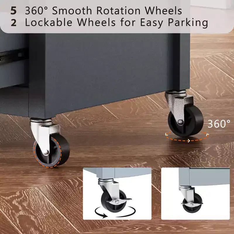 52" Kitchen Island with Embossed Texture, Spice Rack, Drop Leaf & 5 Drawers – Rolling Cart with Lockable Wheels