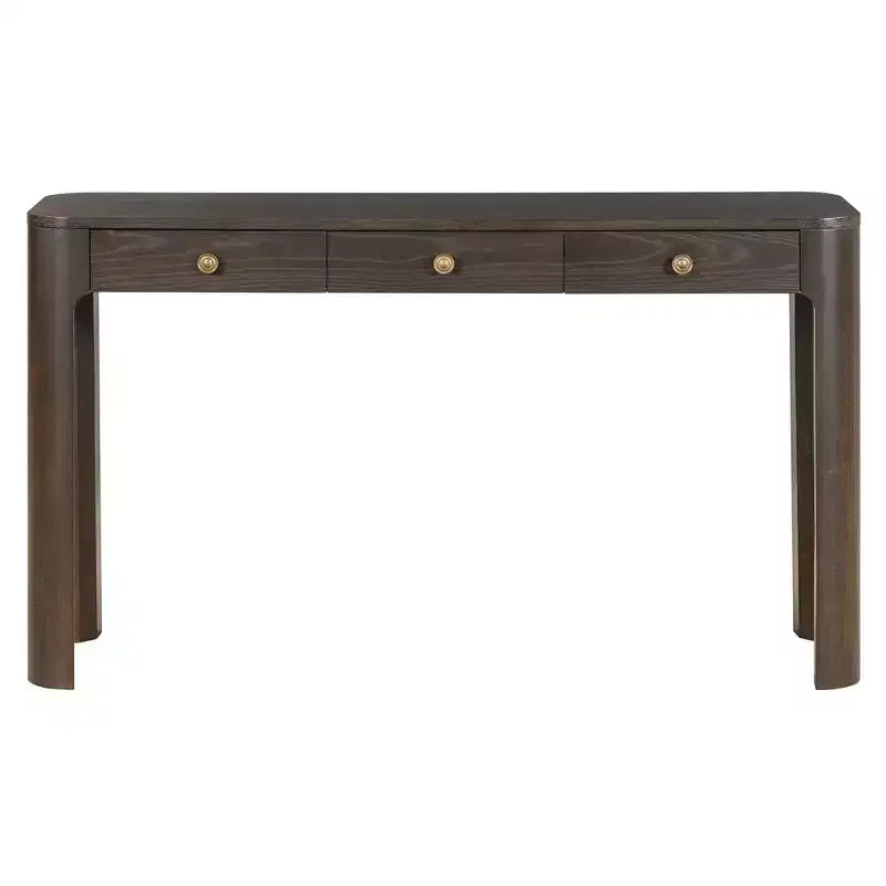 52" Curved Edge Console Table with 3 Hidden Drawers – Rustic Wood Veneer Entryway Table