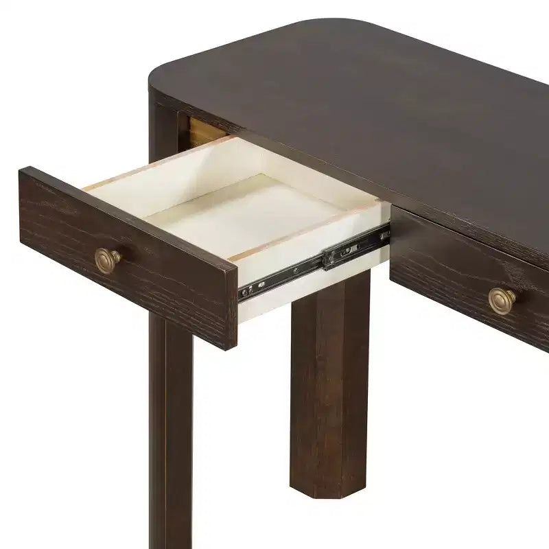 52" Curved Edge Console Table with 3 Hidden Drawers – Rustic Wood Veneer Entryway Table