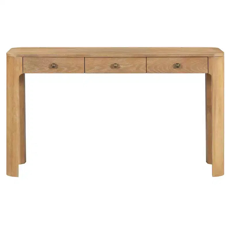 52" Curved Edge Console Table with 3 Hidden Drawers – Rustic Wood Veneer Entryway Table