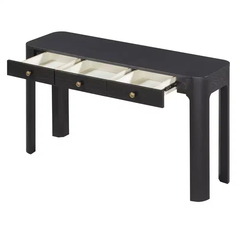 52" Curved Edge Console Table with 3 Hidden Drawers – Rustic Wood Veneer Entryway Table