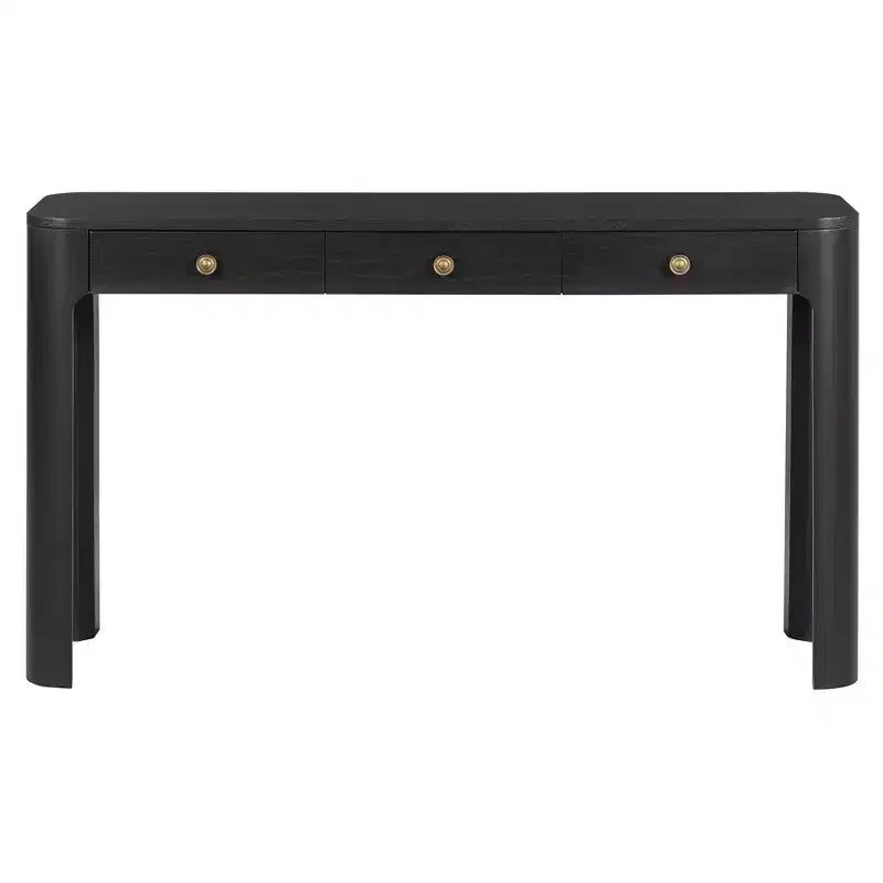 52" Curved Edge Console Table with 3 Hidden Drawers – Rustic Wood Veneer Entryway Table