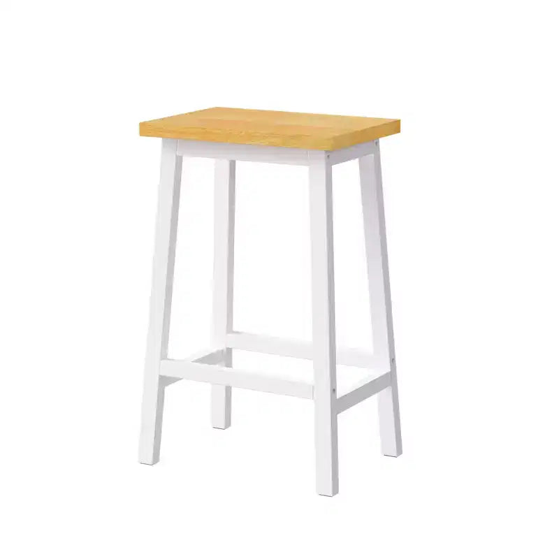 Set of 2 Rustic Counter Height Bar Stools with Footrests – Wood Seat & Black Metal Frame, 25.6" Tall